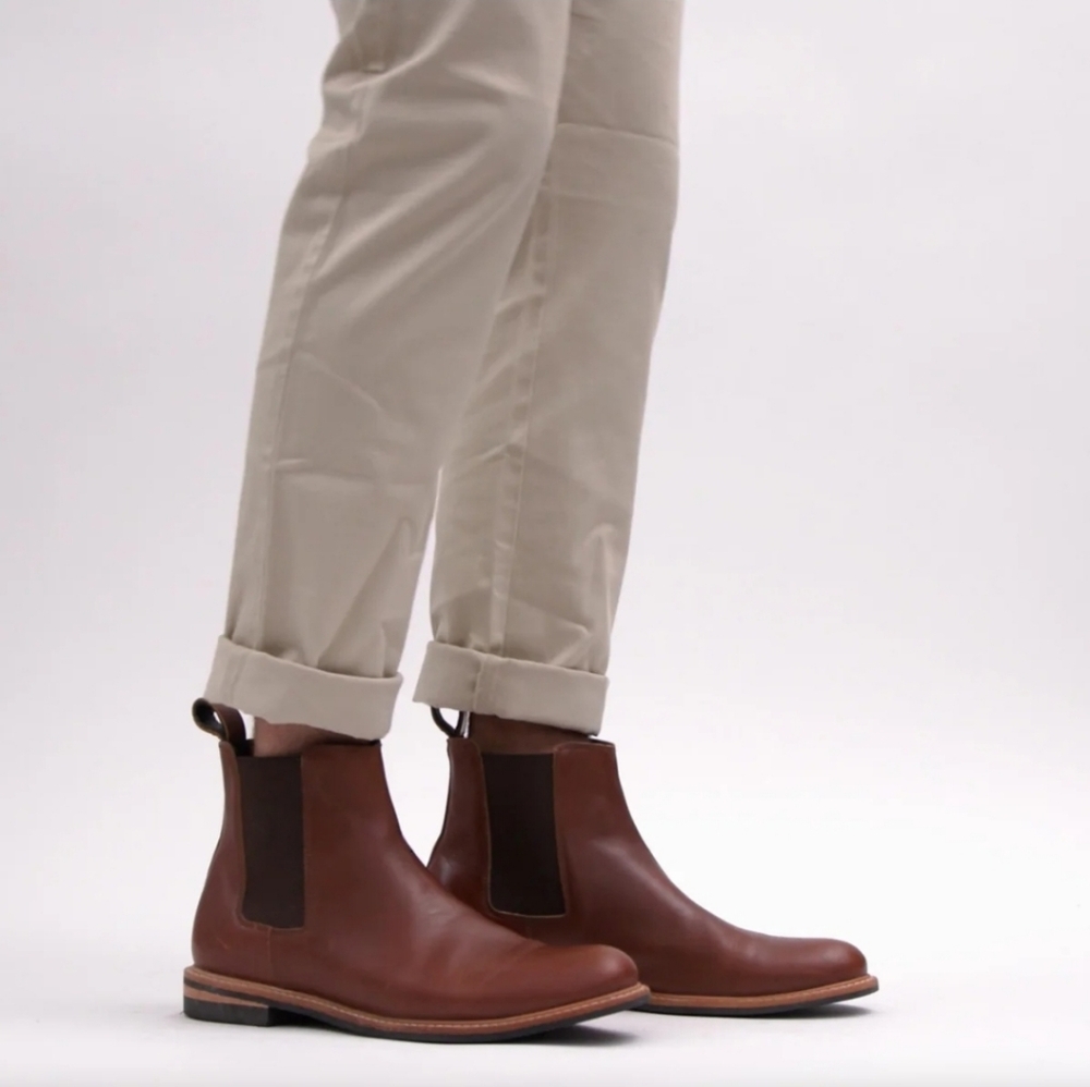 Nisolo Mens Leather All Weather‎ Brandy Classic Chelsea Boots Brown Size 12